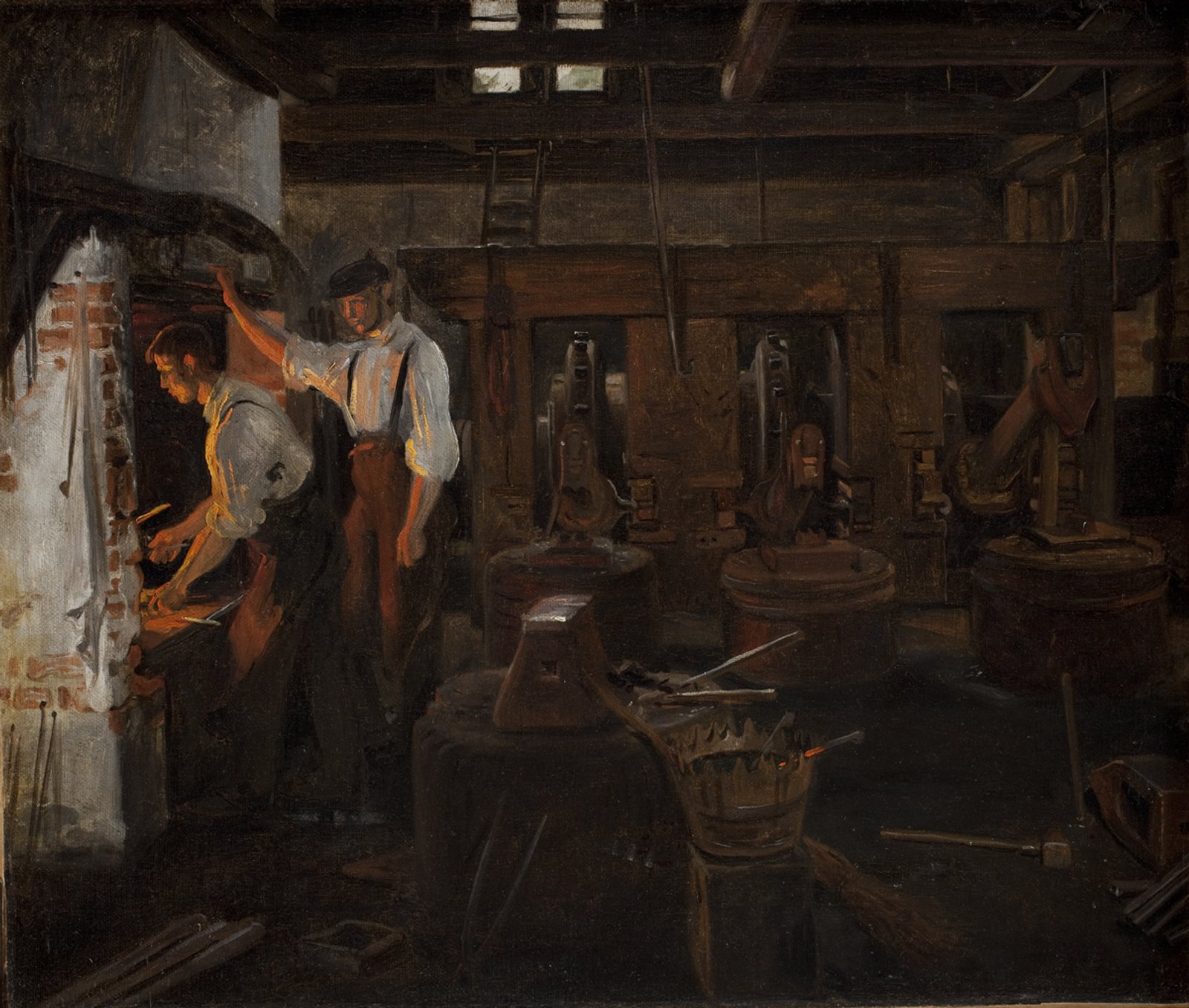 Constantin Hansen (1804-1880), Det indvendige af den gamle hammermoelle ved Hellebaek, 1859