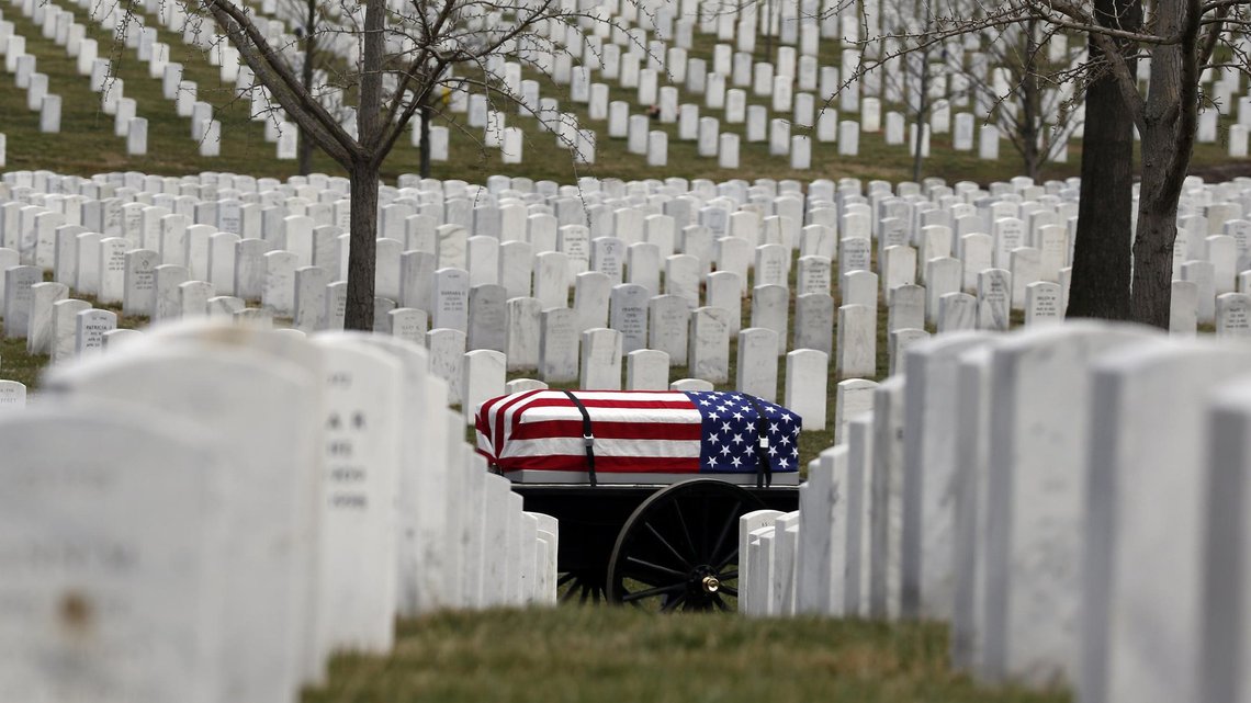 A flag-covered casket is taken to the burial site at the Arlington National Cemetery in March 2014. The cemetery has been filling up, despite expansions. A flag-covered casket is taken to the burial site at the Arlington National Cemetery in March 2014. The cemetery has been filling up, despite expansions.