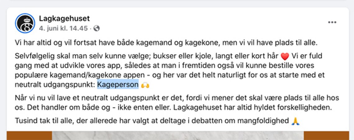 Lagkagehuset på Facebook, 4. juni 2022) Lagkagehuset på Facebook, 4. juni 2022)