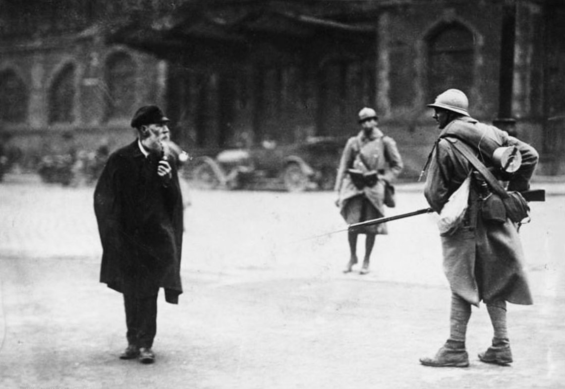 French troops had invaded the industrial land around the River Ruhr. They tried to control the German workers and the public. French troops had invaded the industrial land around the River Ruhr. They tried to control the German workers and the public.