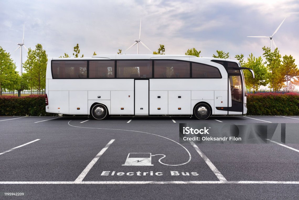 Electric bus on charging with using pure energy from windmills Electric bus on charging with using pure energy from windmills