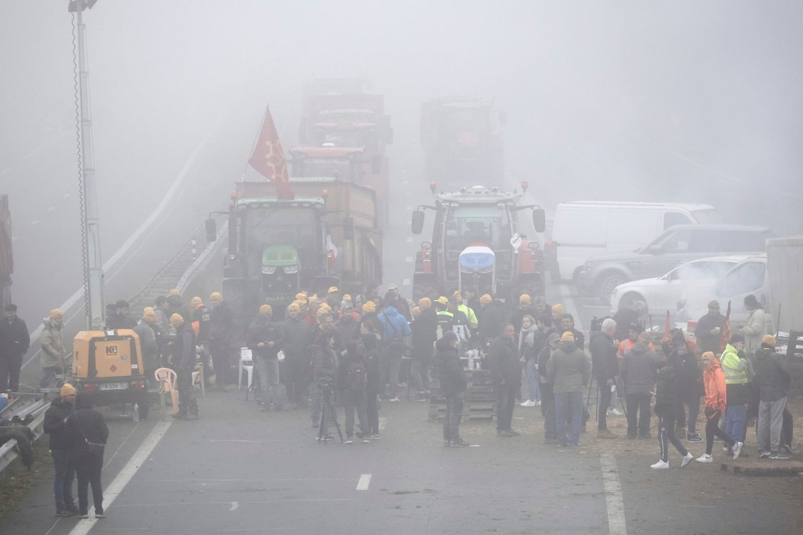 Farmers block a highway, near Agen, southwestern France, Saturday, Jan. 27, 2024. French farmers have vowed to continue protesting and are maintaining traffic barricades on some of the country's major roads. The government announced a series of measures Friday but the farmers say these do not fully address their demands. (AP Photo/Fred Scheiber) Farmers block a highway, near Agen, southwestern France, Saturday, Jan. 27, 2024. French farmers have vowed to continue protesting and are maintaining traffic barricades on some of the country's major roads. The government announced a series of measures Friday but the farmers say these do not fully address their demands. (AP Photo/Fred Scheiber)