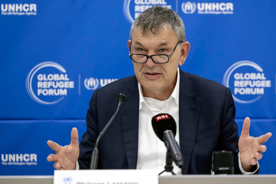 UNRWA Commissioner-General Philippe Lazzarini speaks to media about the Update on the UNRWA Commissioner General Visit to Gaza, the third since the war began on October 7, during the UNHCR Global Refugee Forum (GRF) in Geneva, Switzerland, Thursday, Dec. 14, 2023. (Martial Trezzini/Keystone via AP) UNRWA Commissioner-General Philippe Lazzarini speaks to media about the Update on the UNRWA Commissioner General Visit to Gaza, the third since the war began on October 7, during the UNHCR Global Refugee Forum (GRF) in Geneva, Switzerland, Thursday, Dec. 14, 2023. (Martial Trezzini/Keystone via AP)