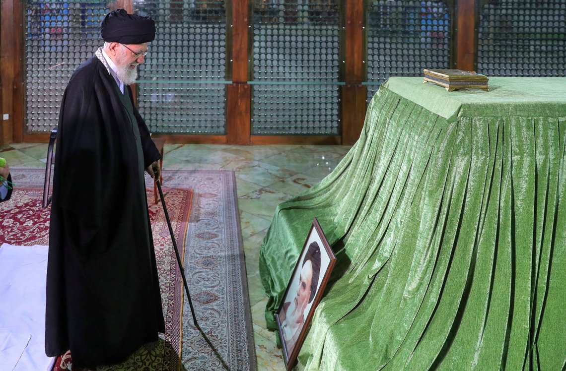 In this photo released by the office of the Iranian supreme leader, Supreme Leader Ayatollah Ali Khamenei prays at the grave of the late revolutionary founder Ayatollah Khomeini, just outside Tehran, Iran, Wednesday, Jan. 31, 2024. (Office of the Iranian Supreme Leader via AP) In this photo released by the office of the Iranian supreme leader, Supreme Leader Ayatollah Ali Khamenei prays at the grave of the late revolutionary founder Ayatollah Khomeini, just outside Tehran, Iran, Wednesday, Jan. 31, 2024. (Office of the Iranian Supreme Leader via AP)