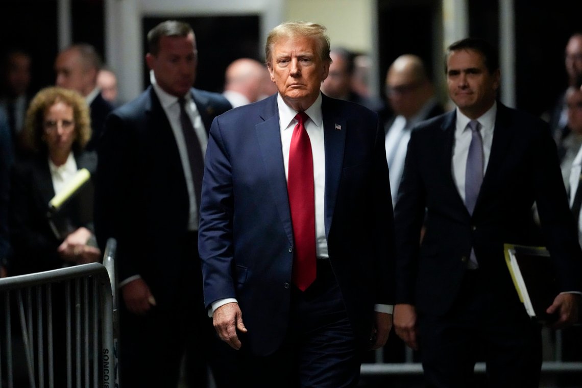 Former President Donald Trump leaves Manhattan criminal court, Thursday, Feb. 15, 2024, in New York. A New York judge says Trump's hush-money trial will go ahead as scheduled with jury selection starting on March 25. (AP Photo/Mary Altaffer) Former President Donald Trump leaves Manhattan criminal court, Thursday, Feb. 15, 2024, in New York. A New York judge says Trump's hush-money trial will go ahead as scheduled with jury selection starting on March 25. (AP Photo/Mary Altaffer)
