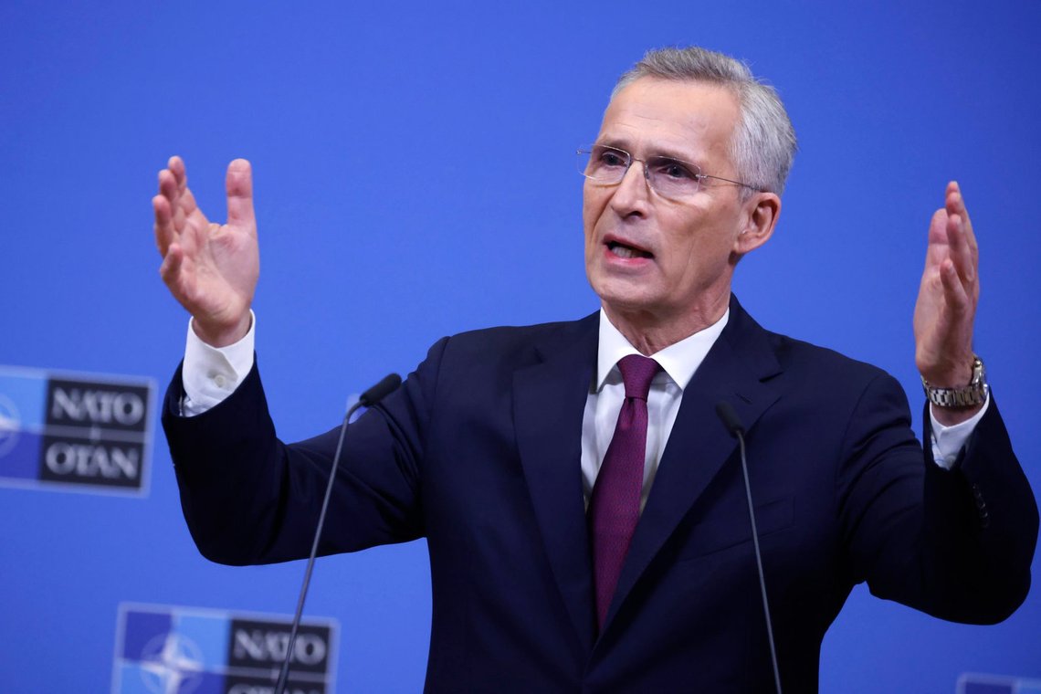 NATO Secretary General Jens Stoltenberg addresses a media conference after a meeting of NATO foreign ministers at NATO headquarters in Brussels, Thursday, April 4, 2024. (Johanna Geron, Pool Photo via AP) NATO Secretary General Jens Stoltenberg addresses a media conference after a meeting of NATO foreign ministers at NATO headquarters in Brussels, Thursday, April 4, 2024. (Johanna Geron, Pool Photo via AP)