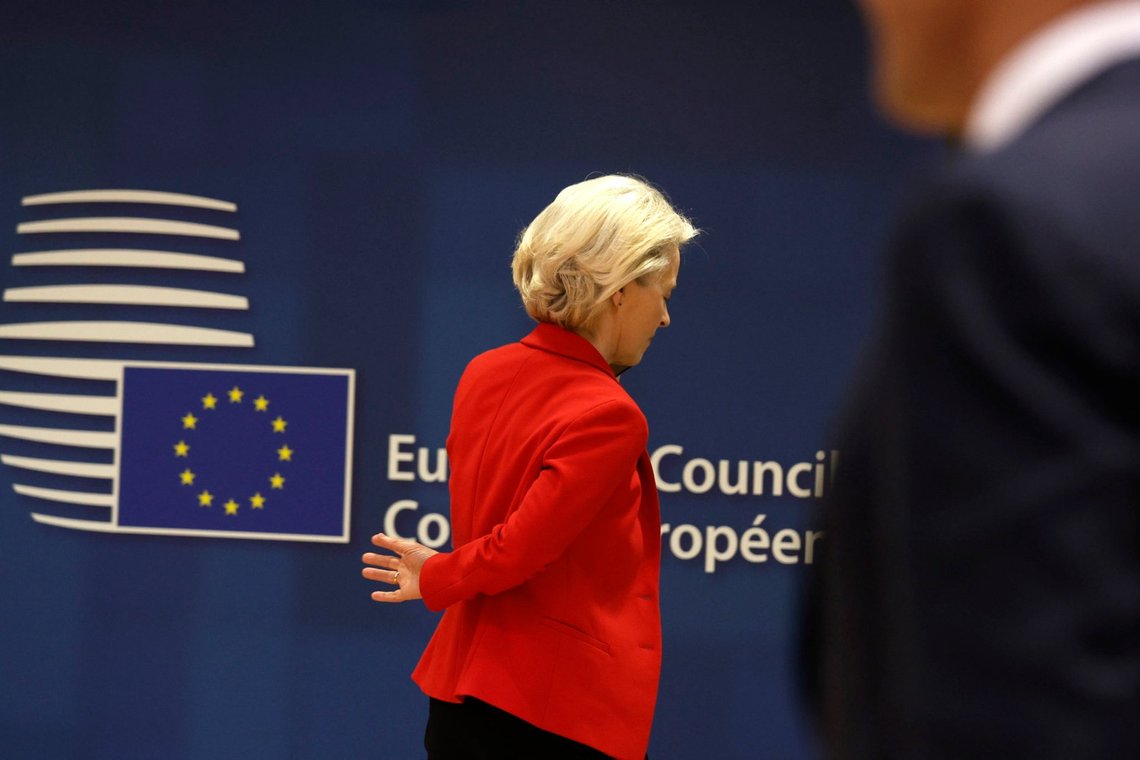 European Commission President Ursula von der Leyen attends a round table meeting at an EU summit in Brussels, Wednesday, April 17, 2024. European leaders' discussions at a summit in Brussels were set to focus on the bloc's competitiveness in the face of increased competition from the United States and China. Tensions in the Middle East and the ongoing war between Russia and Ukraine decided otherwise and the 27 leaders will dedicate Wednesday evening talks to foreign affairs. (AP Photo/Omar Havana) European Commission President Ursula von der Leyen attends a round table meeting at an EU summit in Brussels, Wednesday, April 17, 2024. European leaders' discussions at a summit in Brussels were set to focus on the bloc's competitiveness in the face of increased competition from the United States and China. Tensions in the Middle East and the ongoing war between Russia and Ukraine decided otherwise and the 27 leaders will dedicate Wednesday evening talks to foreign affairs. (AP Photo/Omar Havana)