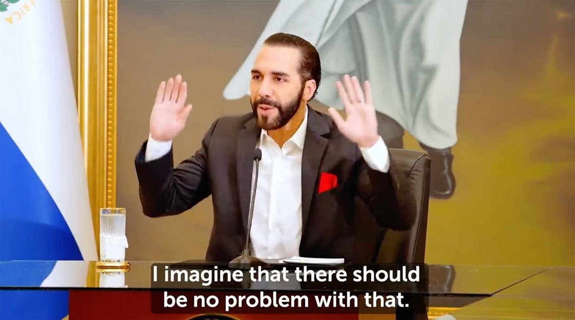 President Nayib Bukele under møtet med regjeringen og riksadvokaten i El Salvador i forrige uke. (Foto: Videostillbilde fra @nayibbukele / X) President Nayib Bukele under møtet med regjeringen og riksadvokaten i El Salvador i forrige uke. (Foto: Videostillbilde fra @nayibbukele / X)