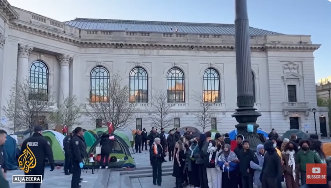 Anti-israelske demonstranter ved Yale University. Stillbilde video/ Al Jazeera Anti-israelske demonstranter ved Yale University. Stillbilde video/ Al Jazeera