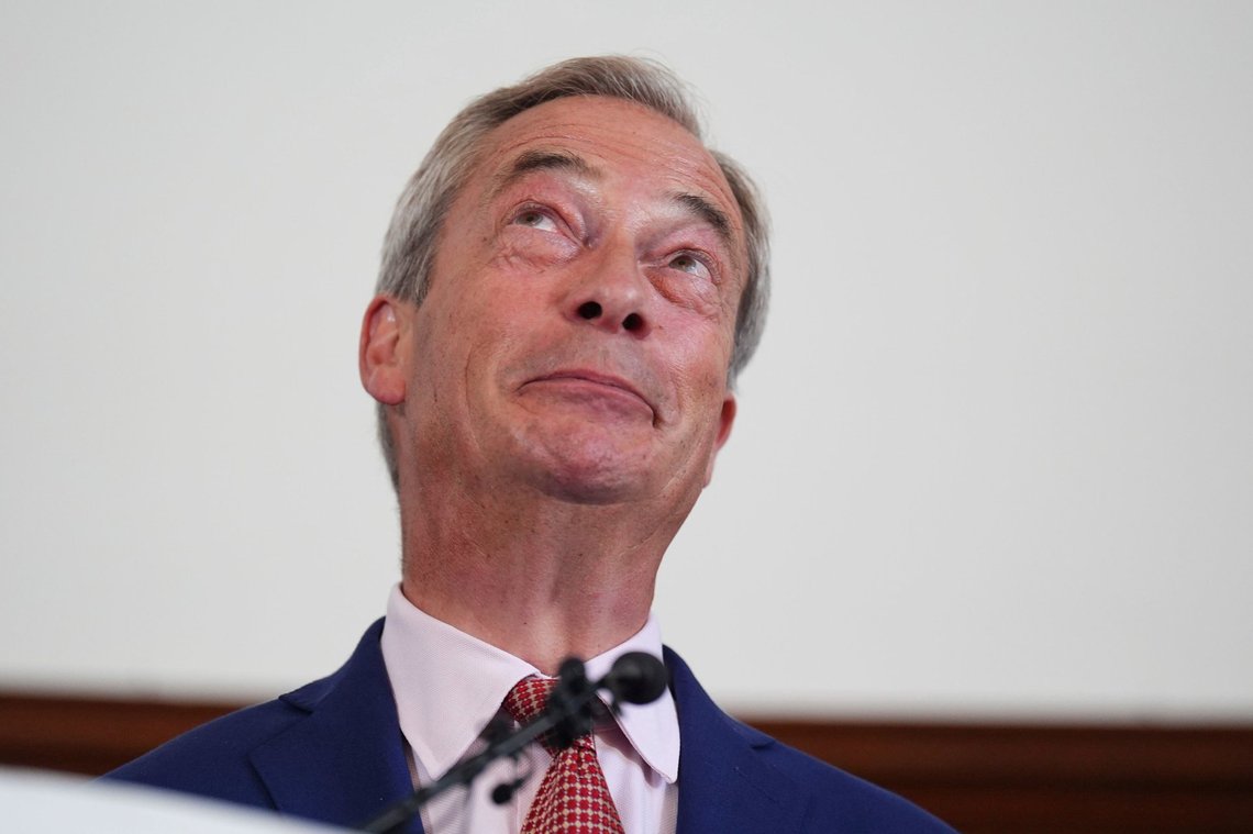 Britain's Reform UK leader Nigel Farage speaks to the media during a press conference in central London, Friday June 14, 2024, while on the General Election campaign trail. (James Manning/PA via AP) Britain's Reform UK leader Nigel Farage speaks to the media during a press conference in central London, Friday June 14, 2024, while on the General Election campaign trail. (James Manning/PA via AP)