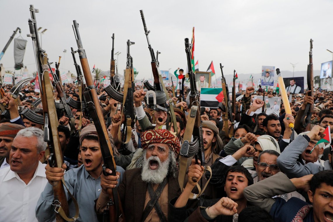 Houthi supporters attend a rally against the U.S. and Israel in Sanaa, Yemen, on Friday, July 19, 2024. (AP Photo/Osamah Abdulrahman) Houthi supporters attend a rally against the U.S. and Israel in Sanaa, Yemen, on Friday, July 19, 2024. (AP Photo/Osamah Abdulrahman)