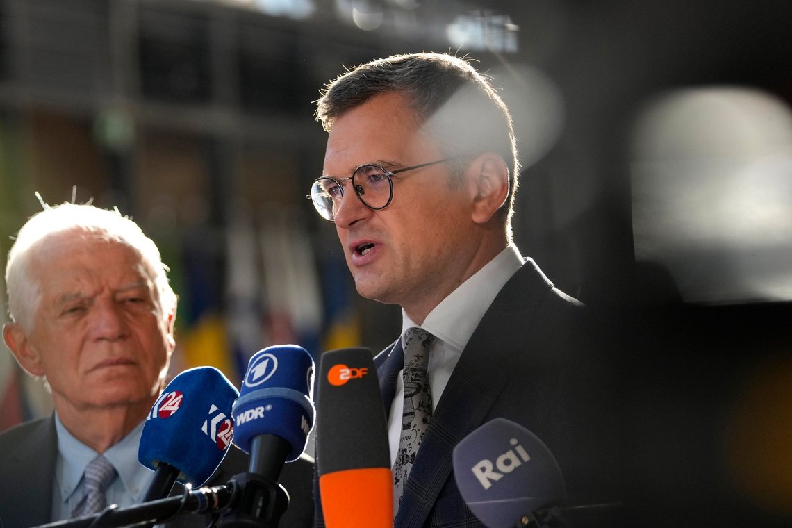 European Union foreign policy chief Josep Borrell, left, and Ukraine's Foreign Minister Dmytro Kuleba speak with the media as they arrive for a meeting of EU foreign ministers at the European Council building in Brussels, Thursday, Aug. 29, 2024. (AP Photo/Virginia Mayo) European Union foreign policy chief Josep Borrell, left, and Ukraine's Foreign Minister Dmytro Kuleba speak with the media as they arrive for a meeting of EU foreign ministers at the European Council building in Brussels, Thursday, Aug. 29, 2024. (AP Photo/Virginia Mayo)