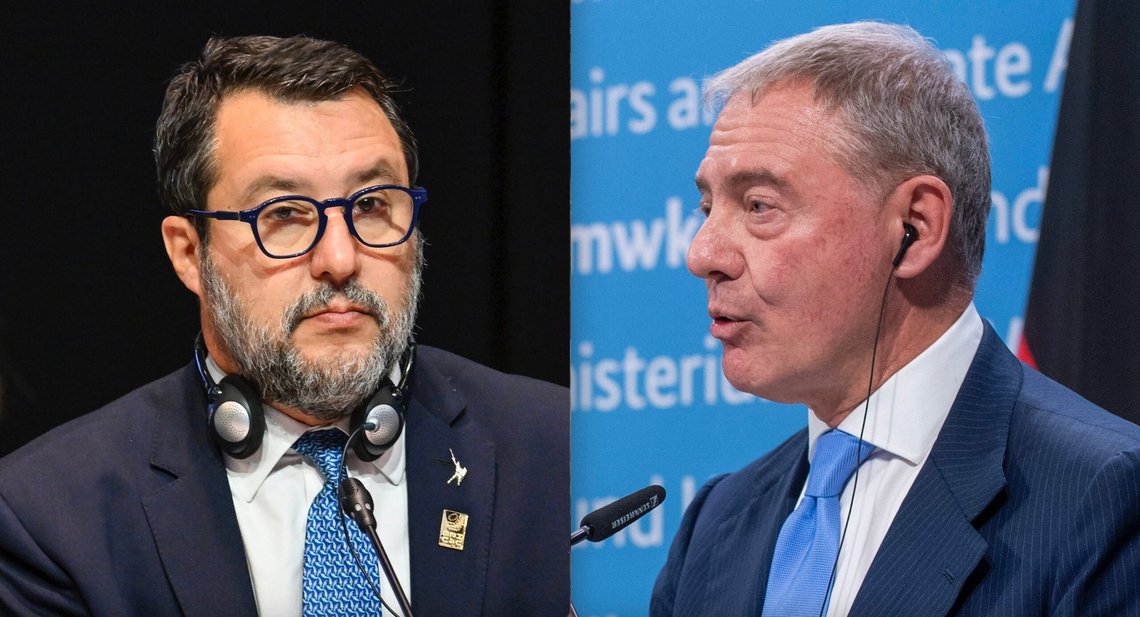 Matteo Salvini og Adolfo Urso. Foto: Tibor Illyes/MTI og Christophe Gateau/DPA - begge via AP/NTB. Matteo Salvini og Adolfo Urso. Foto: Tibor Illyes/MTI og Christophe Gateau/DPA - begge via AP/NTB.