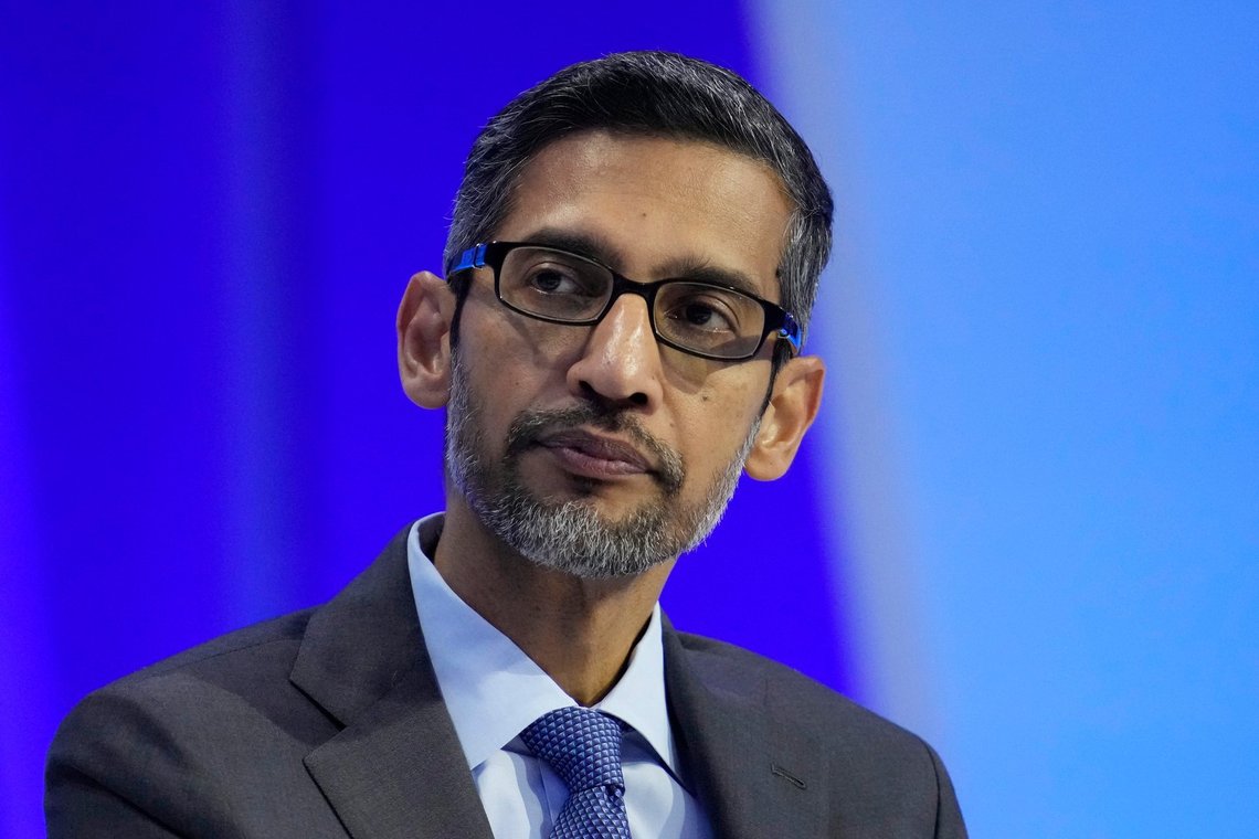 File - Sundar Pichai, CEO of Google and Alphabet, takes part in a discussion at the Asia-Pacific Economic Cooperation (APEC) CEO Summit Nov. 16, 2023, in San Francisco. A federal court jury is expected to begin its deliberations Monday, Dec. 11, 2023, in an antitrust trial focused on whether Google's efforts to thwart competition against its app store for Android smartphones has also been illegally gouging consumers and stifling innovation.(AP Photo/Eric Risberg, File) File - Sundar Pichai, CEO of Google and Alphabet, takes part in a discussion at the Asia-Pacific Economic Cooperation (APEC) CEO Summit Nov. 16, 2023, in San Francisco. A federal court jury is expected to begin its deliberations Monday, Dec. 11, 2023, in an antitrust trial focused on whether Google's efforts to thwart competition against its app store for Android smartphones has also been illegally gouging consumers and stifling innovation.(AP Photo/Eric Risberg, File)