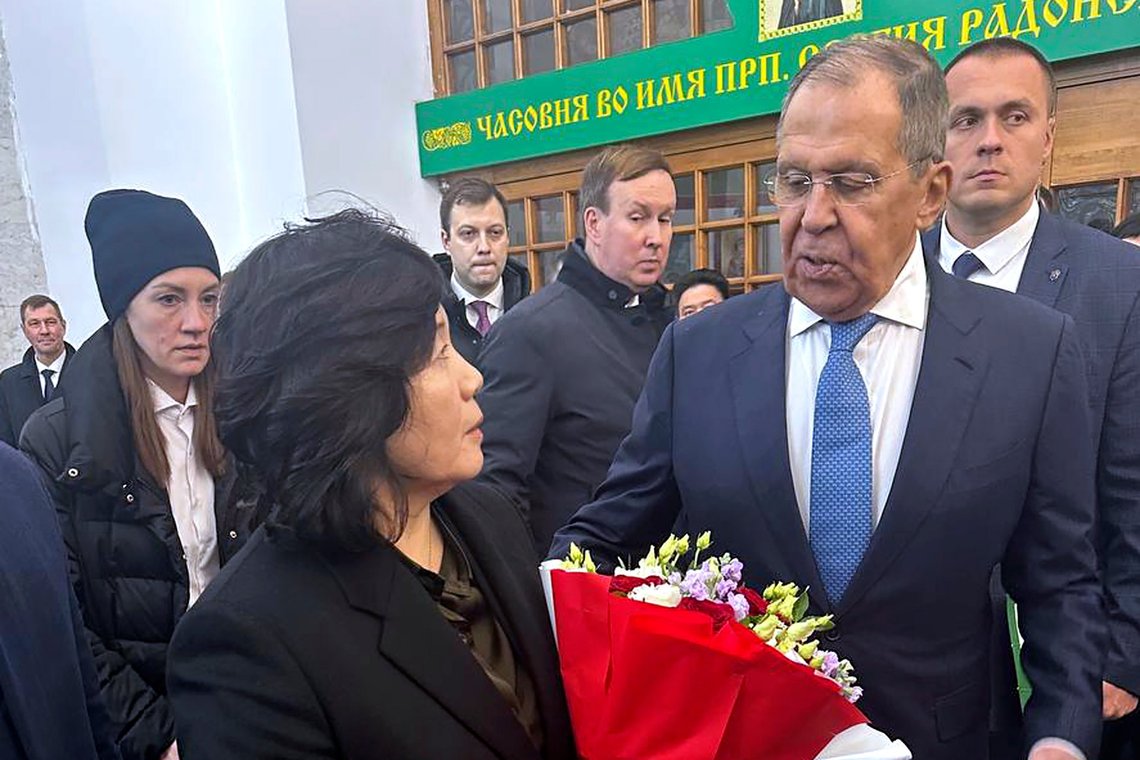 CORRECTS SOURCE - In this photo released by Russian Foreign Ministry Spokeswoman Maria Zakharova on Telegram messaging app on Friday, Nov. 1, 2024, Russian Foreign Minister Sergey Lavrov, right, speaks with North Korean Foreign Minister Choe Son Hui, front left, in Moscow, Russia. (Russian Foreign Ministry Spokeswoman Maria Zakharova via AP) CORRECTS SOURCE - In this photo released by Russian Foreign Ministry Spokeswoman Maria Zakharova on Telegram messaging app on Friday, Nov. 1, 2024, Russian Foreign Minister Sergey Lavrov, right, speaks with North Korean Foreign Minister Choe Son Hui, front left, in Moscow, Russia. (Russian Foreign Ministry Spokeswoman Maria Zakharova via AP)