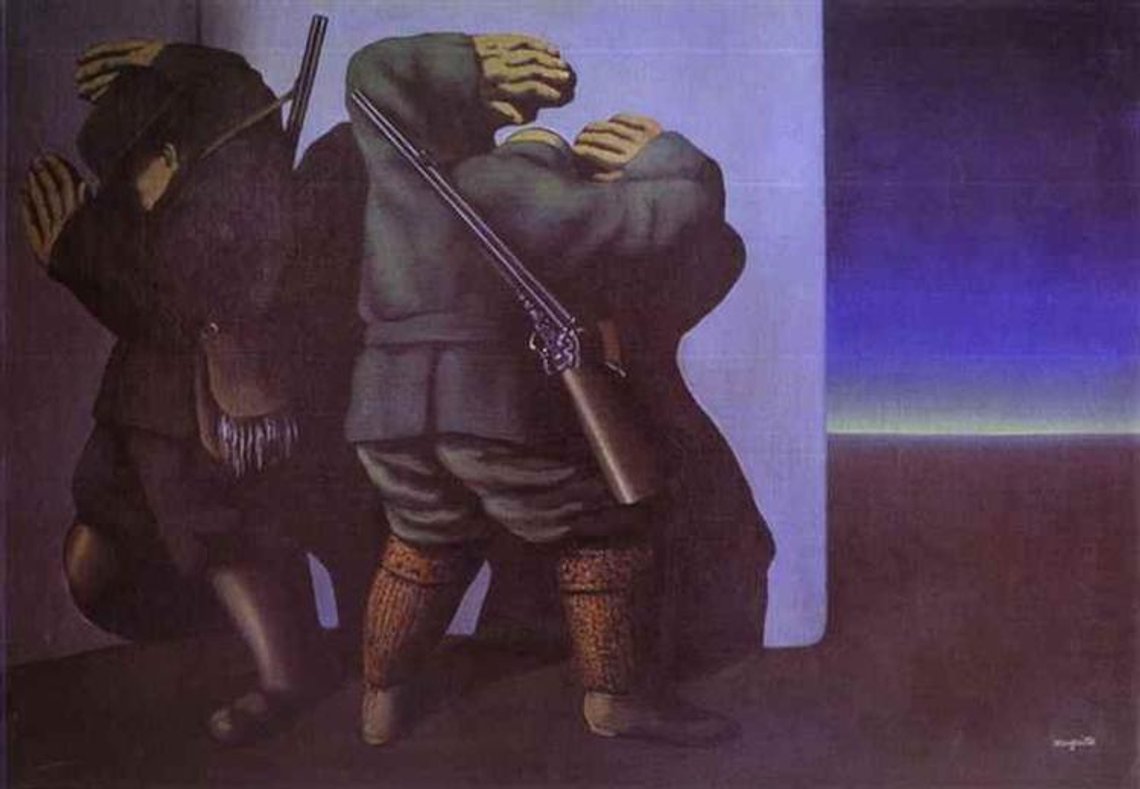 Rene Magritte The hunters at the edge of Night. 1928 Rene Magritte The hunters at the edge of Night. 1928