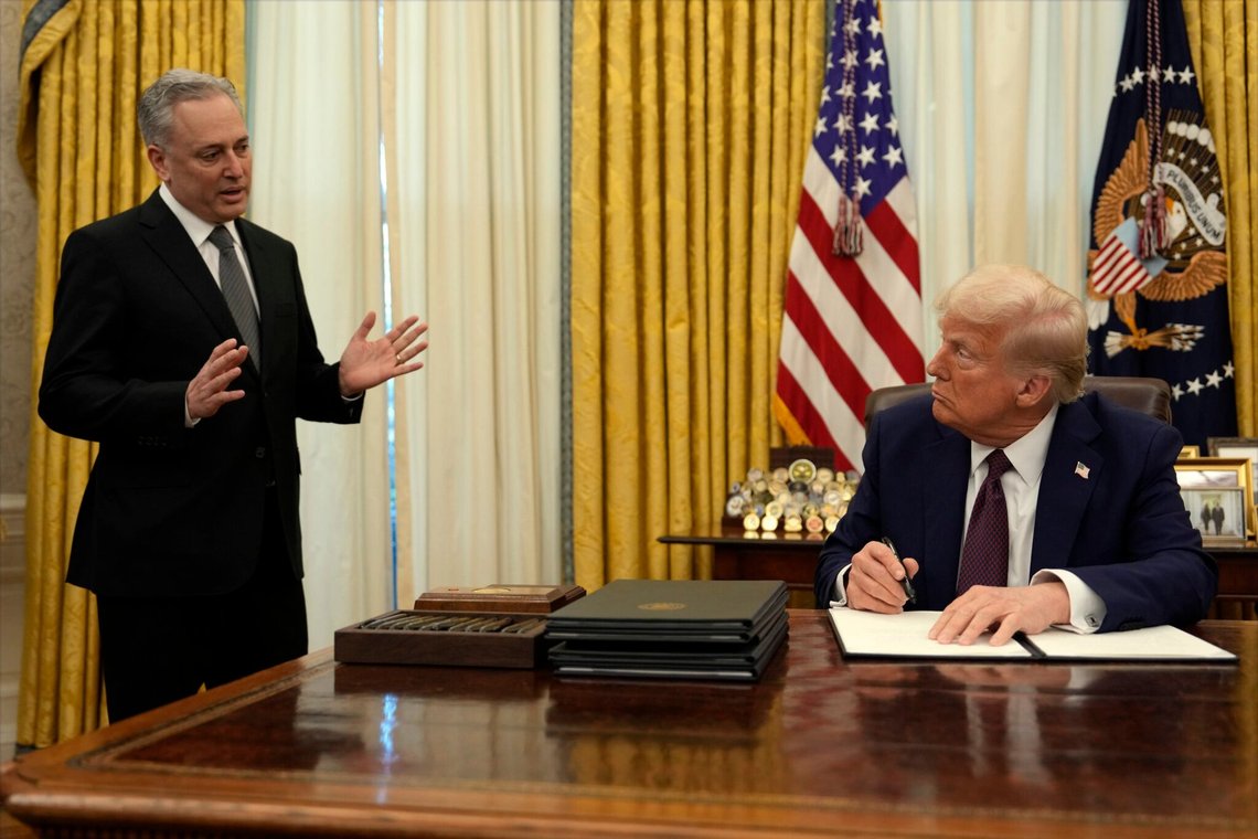 President Donald Trump listens to White House adviser David Sacks as he signs an executive order regarding cryptocurrency in the Oval Office of the White House, Thursday, Jan. 23, 2025, in Washington. (AP Photo/Ben Curtis) President Donald Trump listens to White House adviser David Sacks as he signs an executive order regarding cryptocurrency in the Oval Office of the White House, Thursday, Jan. 23, 2025, in Washington. (AP Photo/Ben Curtis)