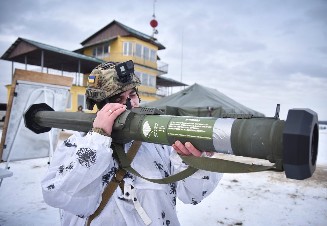 A Ukrainian soldier trains for the use of US M141 Bunker Defeat Munition (SMAW-D) missiles at the Yavoriv military training ground, close to Lviv, western Ukraine, Friday, Feb. 4, 2022. The U.S. accused the Kremlin on Thursday of an elaborate plot to fabricate an attack by Ukrainian forces that Russia could use as a pretext to take military action against its neighbor. (AP Photo/Pavlo Palamarchuk) A Ukrainian soldier trains for the use of US M141 Bunker Defeat Munition (SMAW-D) missiles at the Yavoriv military training ground, close to Lviv, western Ukraine, Friday, Feb. 4, 2022. The U.S. accused the Kremlin on Thursday of an elaborate plot to fabricate an attack by Ukrainian forces that Russia could use as a pretext to take military action against its neighbor. (AP Photo/Pavlo Palamarchuk)