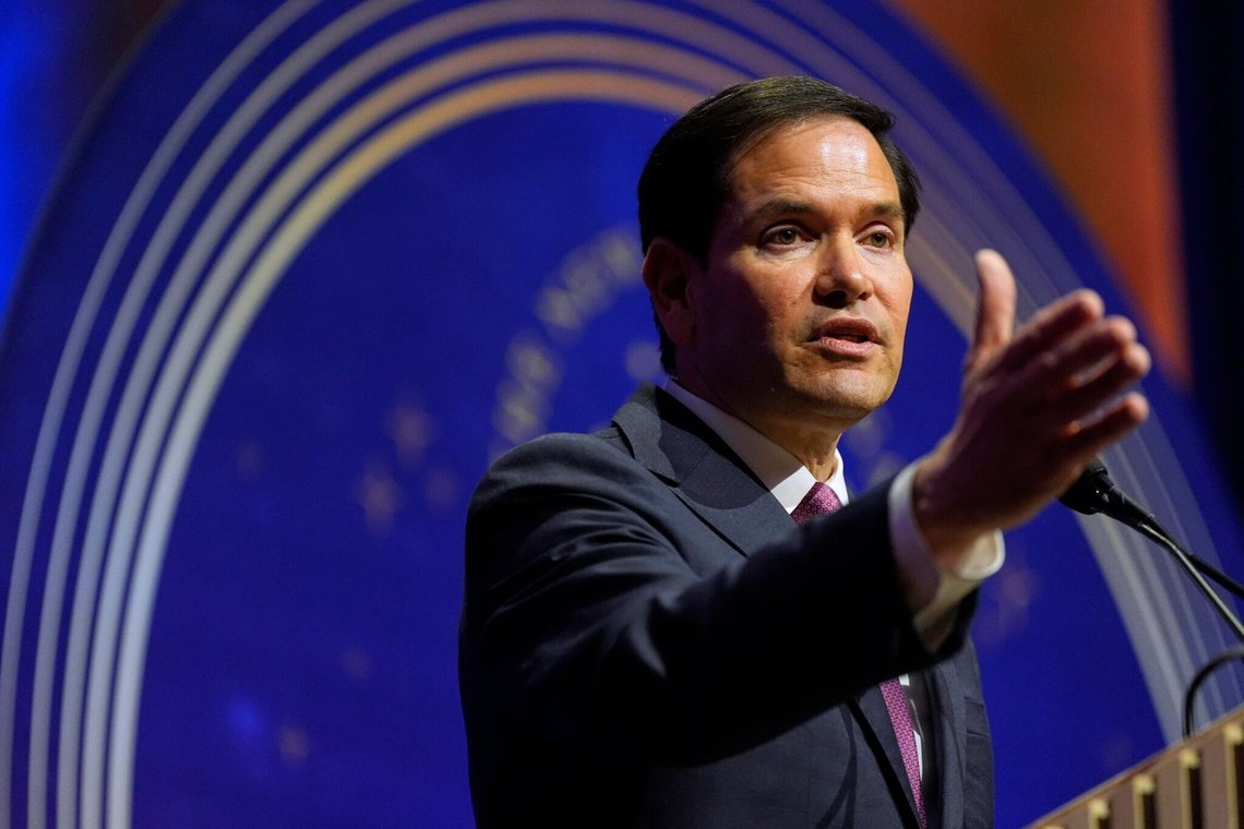 Udenrigsminister Marco Rubio taler ved American Compass' The New World Gala i Washington, tirsdag den 3. juni 2025. (AP Photo/Mark Schiefelbein) Udenrigsminister Marco Rubio taler ved American Compass' The New World Gala i Washington, tirsdag den 3. juni 2025. (AP Photo/Mark Schiefelbein)