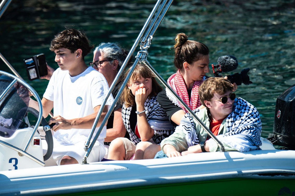 Climate activist Greta Thunberg, center, waits to board the Madleen boat, before setting sail for Gaza along with activists of the Freedom Flotilla Coalition, departing from the Sicilian port of Catania, Italy, Sunday, June 1, 2025. (AP Photo/Salvatore Cavalli) Climate activist Greta Thunberg, center, waits to board the Madleen boat, before setting sail for Gaza along with activists of the Freedom Flotilla Coalition, departing from the Sicilian port of Catania, Italy, Sunday, June 1, 2025. (AP Photo/Salvatore Cavalli)