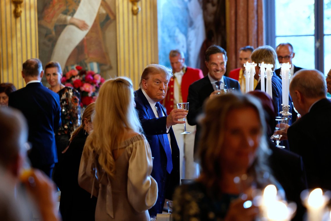 President Donald Trump, center, attends a dinner of NATO heads of state and government at the Paleis Huis ten Bosch ahead of the NATO summit in The Hague, Netherlands, Tuesday, June 24, 2025. (Remko de Waal, Pool Photo via AP) President Donald Trump, center, attends a dinner of NATO heads of state and government at the Paleis Huis ten Bosch ahead of the NATO summit in The Hague, Netherlands, Tuesday, June 24, 2025. (Remko de Waal, Pool Photo via AP)