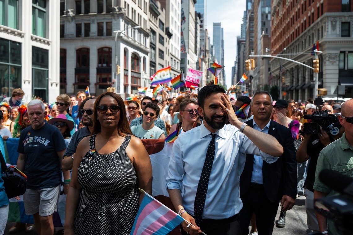 Democratic mayoral candidate Zohran Mamdani, right, and Attorney General of New York Letitia James walk in the NYC Pride March, Sunday, June 29, 2025, in New York. (AP Photo/Olga Fedorova) Democratic mayoral candidate Zohran Mamdani, right, and Attorney General of New York Letitia James walk in the NYC Pride March, Sunday, June 29, 2025, in New York. (AP Photo/Olga Fedorova)