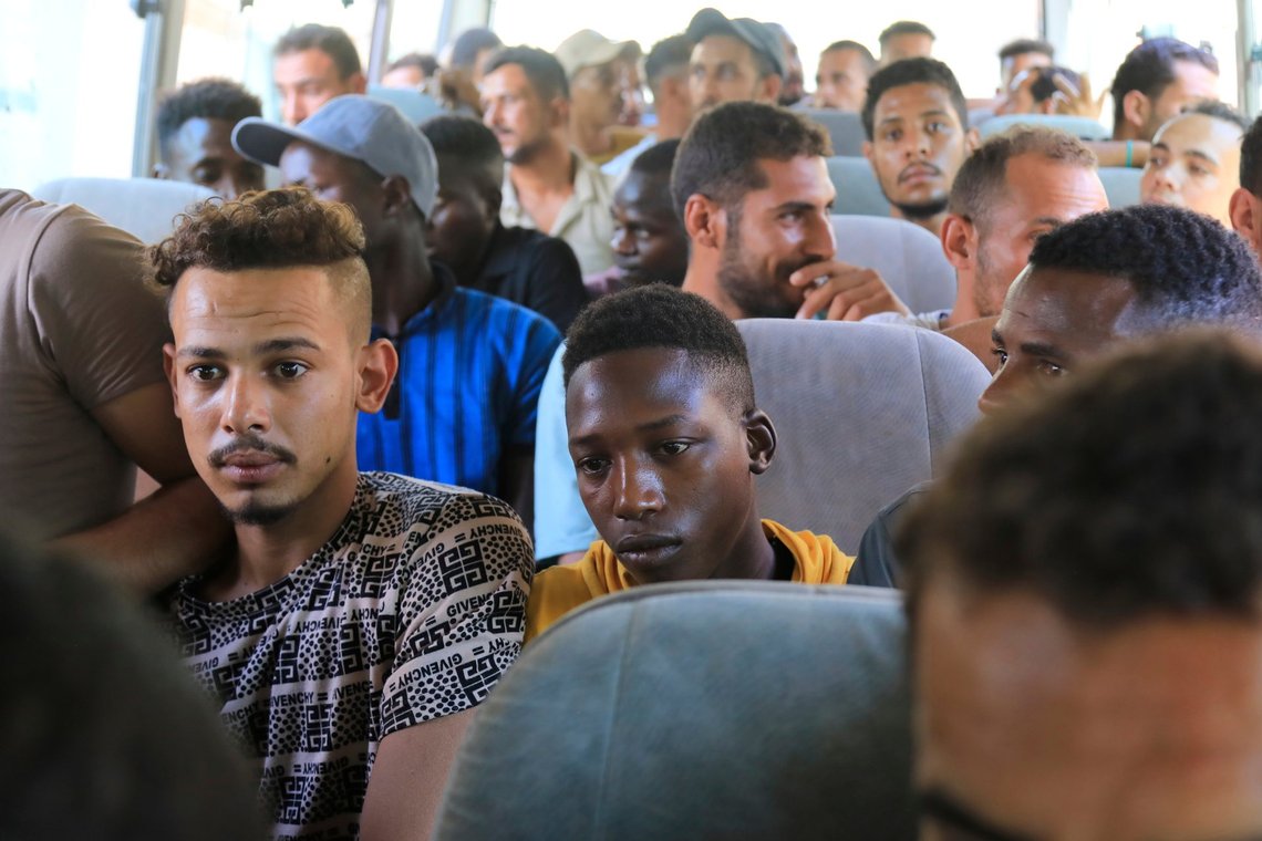 A group of migrants are seen after they are arrested by authorities in Tripoli, Libya, Saturday, July 26, 2025. (AP Photo/Yousef Murad) A group of migrants are seen after they are arrested by authorities in Tripoli, Libya, Saturday, July 26, 2025. (AP Photo/Yousef Murad)