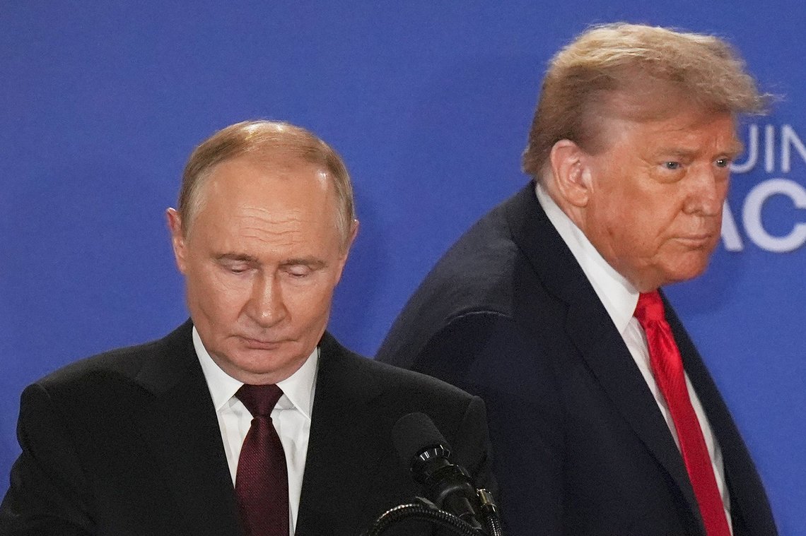 President Donald Trump, right, Russia's President Vladimir Putin arrive for a joint press conference at Joint Base Elmendorf-Richardson, Alaska, Friday, Aug. 15, 2025. (AP Photo/Jae C. Hong) President Donald Trump, right, Russia's President Vladimir Putin arrive for a joint press conference at Joint Base Elmendorf-Richardson, Alaska, Friday, Aug. 15, 2025. (AP Photo/Jae C. Hong)