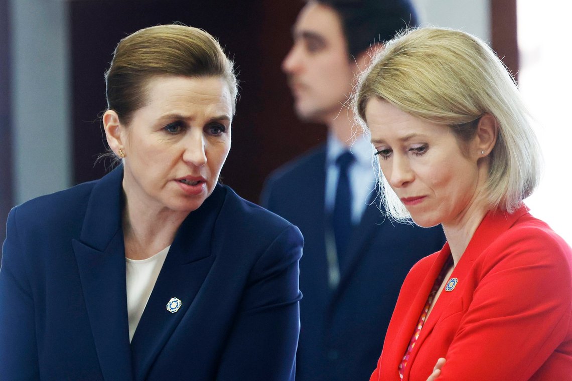 Denmark's Prime Minister Mette Frederiksen, left, speaks with European Union foreign policy chief Kaja Kallas at a round table meeting during an EU summit in Brussels, Monday, Feb. 3, 2025. (AP Photo/Geert Vanden Wijngaert) Denmark's Prime Minister Mette Frederiksen, left, speaks with European Union foreign policy chief Kaja Kallas at a round table meeting during an EU summit in Brussels, Monday, Feb. 3, 2025. (AP Photo/Geert Vanden Wijngaert)