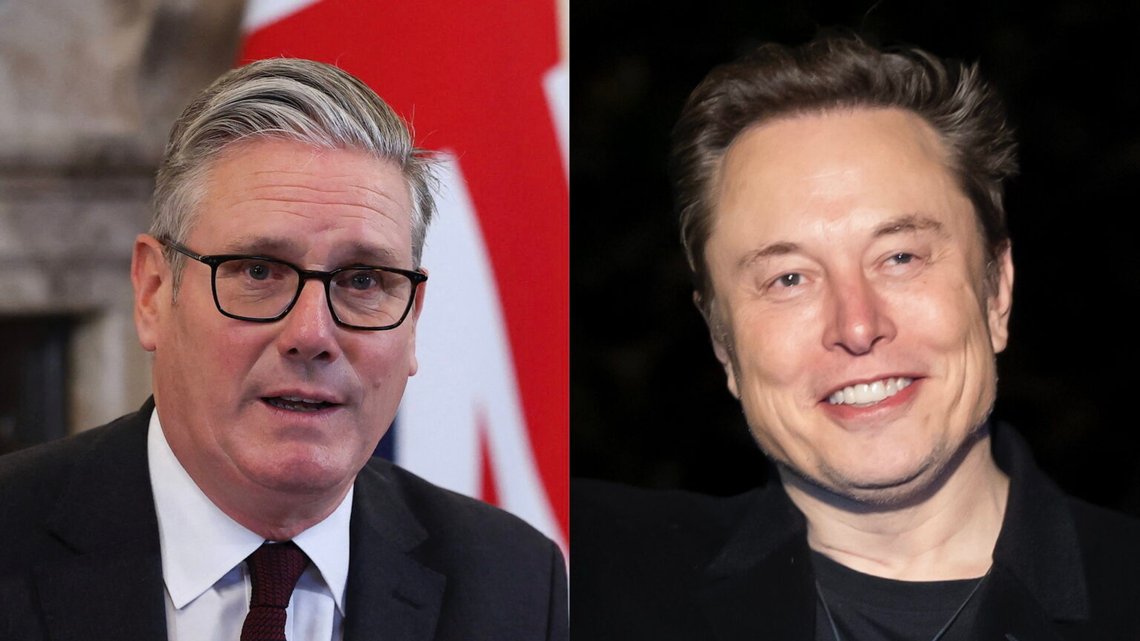 Keir Starmer og Elon Musk. Foto: Toby Melville og Alex Brandon - begge via AP / NTB. Keir Starmer og Elon Musk. Foto: Toby Melville og Alex Brandon - begge via AP / NTB.