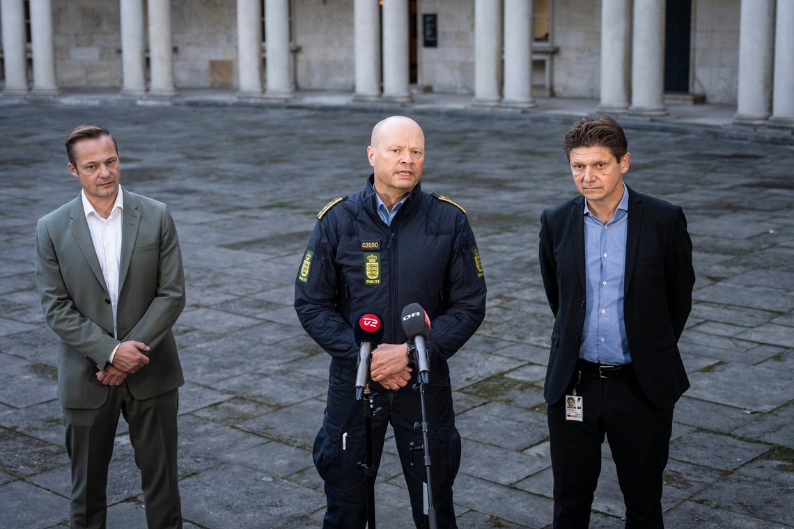 Naviair Director Morten Fruensgaard, left, police inspector Jens Jespersen, centre, and operations manager at Naviair Kristoffer Plenge-Brandt hold a joint press conference at police headquarters in Copenhagen, Denmark, Tuesday Sept. 23, 2025, after drones were seen on Monday evening near Copenhagen Airport and the airspace over Copenhagen was closed for four hours into Tuesday. (Emil Helms/Ritzau Scanpix via AP) Naviair Director Morten Fruensgaard, left, police inspector Jens Jespersen, centre, and operations manager at Naviair Kristoffer Plenge-Brandt hold a joint press conference at police headquarters in Copenhagen, Denmark, Tuesday Sept. 23, 2025, after drones were seen on Monday evening near Copenhagen Airport and the airspace over Copenhagen was closed for four hours into Tuesday. (Emil Helms/Ritzau Scanpix via AP)