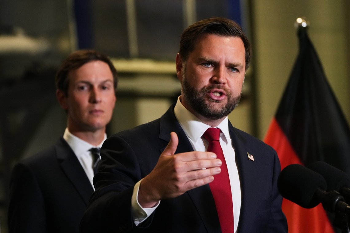 U.S. Vice President JD Vance speak to the media as Jared Kushner looks on, in Kiryat Gat, Israel, Tuesday, Oct. 21, 2025. (AP Photo/Francisco Seco) U.S. Vice President JD Vance speak to the media as Jared Kushner looks on, in Kiryat Gat, Israel, Tuesday, Oct. 21, 2025. (AP Photo/Francisco Seco)