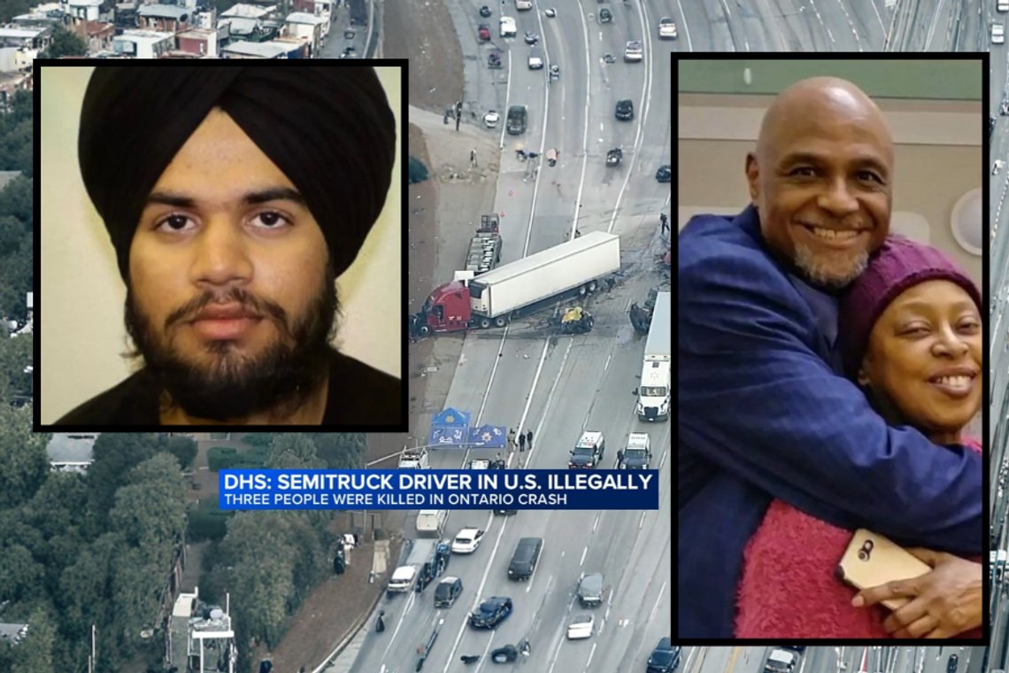 Hovedbillede: Skærmbillede fra ABC News. Indsat billede: Jashanpreet Singh, en ulovlig indvandrer fra Indien, dræbte tre mennesker i en ulykke i Californien. To af ofrene for ulykken er blevet identificeret som Clarence Nelson og hans kone Lisa. Hovedbillede: Skærmbillede fra ABC News. Indsat billede: Jashanpreet Singh, en ulovlig indvandrer fra Indien, dræbte tre mennesker i en ulykke i Californien. To af ofrene for ulykken er blevet identificeret som Clarence Nelson og hans kone Lisa.
