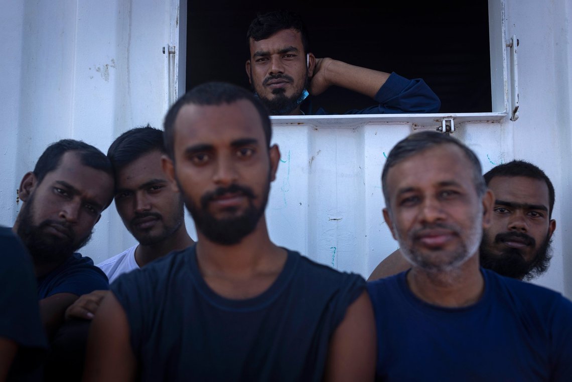 Migrants rest aboard the Ocean Viking, a migrant search and rescue ship run by NGOs SOS Mediterranee and the International Federation of Red Cross (IFCR), Saturday, Aug. 27, 2022, some 26 nautical miles south of the Italian Lampedusa island in the Mediterranean sea. 87 survivors, including 3 women, 25 minors were rescued in the rescue operation. (AP Photo/Jeremias Gonzalez) Migrants rest aboard the Ocean Viking, a migrant search and rescue ship run by NGOs SOS Mediterranee and the International Federation of Red Cross (IFCR), Saturday, Aug. 27, 2022, some 26 nautical miles south of the Italian Lampedusa island in the Mediterranean sea. 87 survivors, including 3 women, 25 minors were rescued in the rescue operation. (AP Photo/Jeremias Gonzalez)