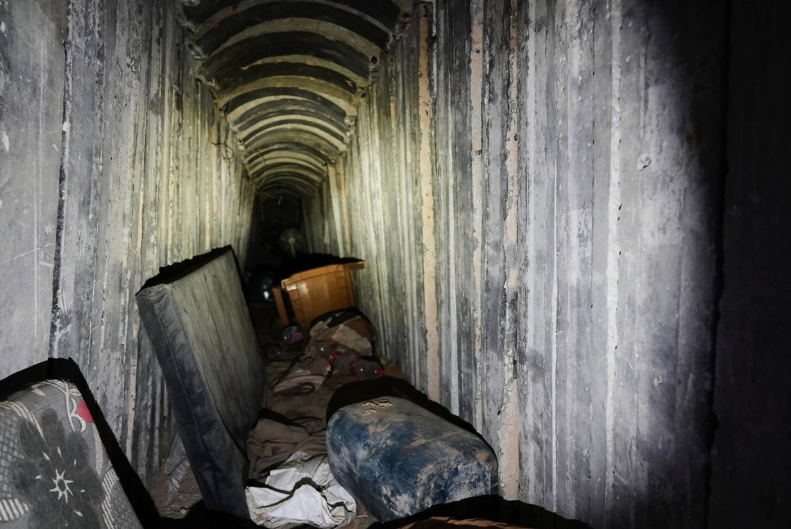 Mattresses and a plastic chair lie on the floor inside a tunnel in Rafah, Gaza Strip, Monday, Dec. 8, 2025. (AP Photo/Sam Mednick) Mattresses and a plastic chair lie on the floor inside a tunnel in Rafah, Gaza Strip, Monday, Dec. 8, 2025. (AP Photo/Sam Mednick)