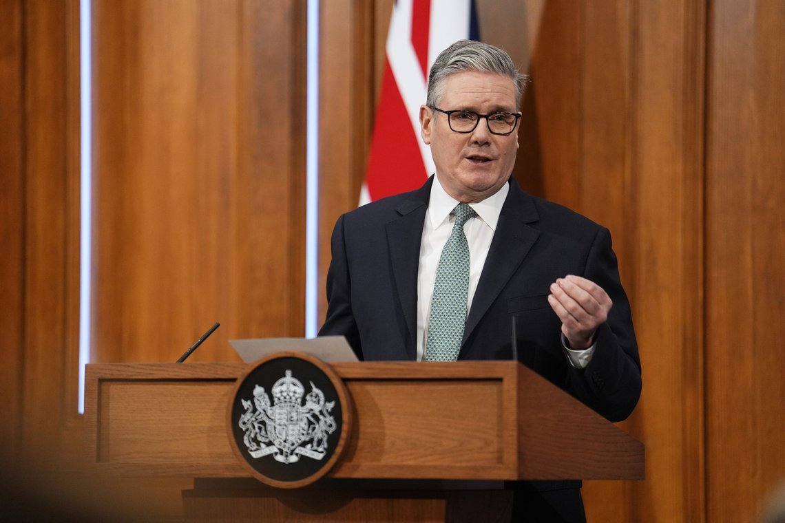 Britain's Prime Minister Keir Starmer delivers a statement in the media briefing room of 9 Downing Street, in central London, Monday, Jan. 19, 2026. (Jordan Pettitt/Pool Photo via AP) Britain's Prime Minister Keir Starmer delivers a statement in the media briefing room of 9 Downing Street, in central London, Monday, Jan. 19, 2026. (Jordan Pettitt/Pool Photo via AP)