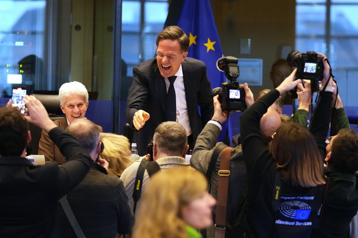 NATO Secretary General Mark Rutte, center, greets the audience prior to his address during the Security and Defence Committee at the European Parliament in Brussels, Monday, Jan. 26, 2026. (AP Photo/Virginia Mayo) NATO Secretary General Mark Rutte, center, greets the audience prior to his address during the Security and Defence Committee at the European Parliament in Brussels, Monday, Jan. 26, 2026. (AP Photo/Virginia Mayo)