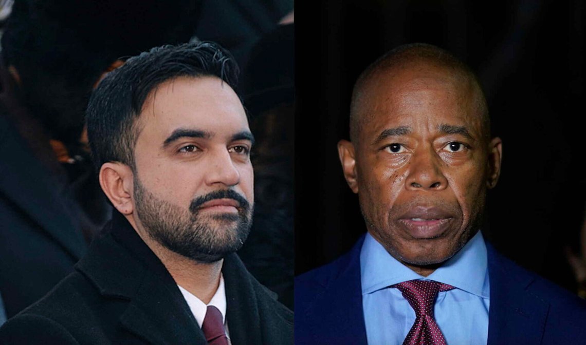 New Yorks borgmester Zohran Mamdani og tidligere borgmester Eric Adams. Foto: Andres Kudacki og Eduardo Verdugo – begge via AP/NTB. New Yorks borgmester Zohran Mamdani og tidligere borgmester Eric Adams. Foto: Andres Kudacki og Eduardo Verdugo – begge via AP/NTB.