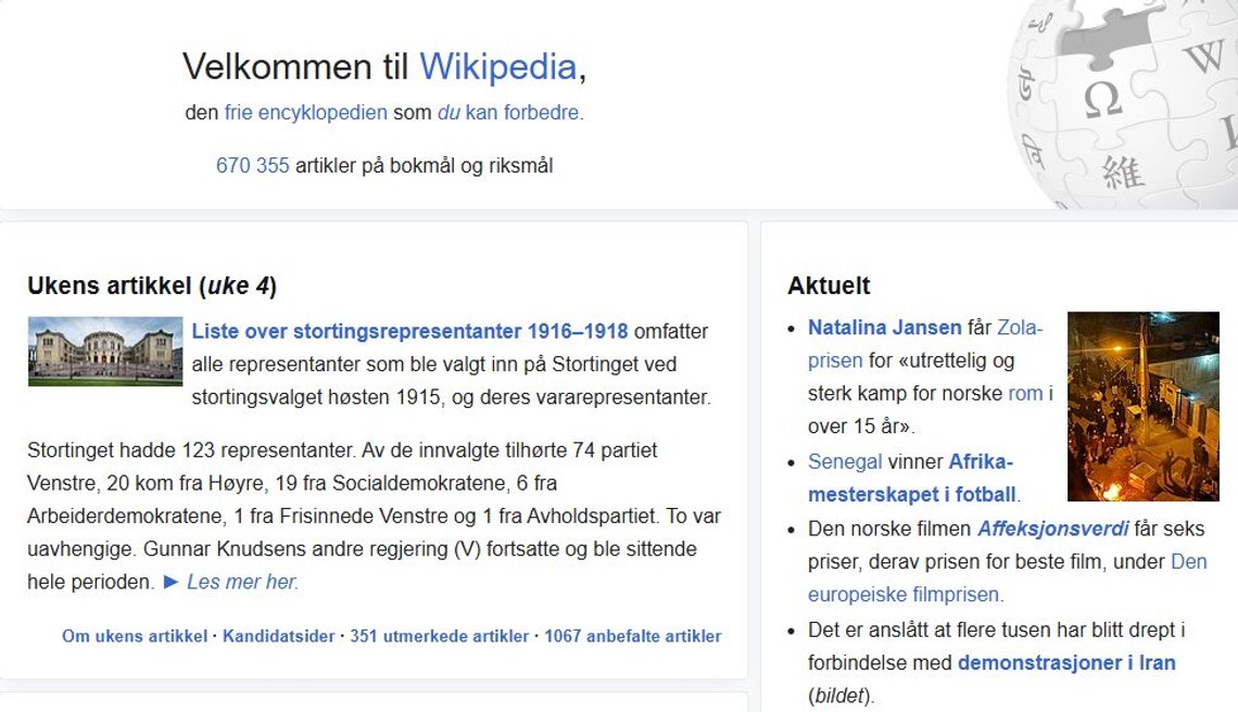 Velkommen til Wikipedia, den frie encyklopædi, som du kan forbedre, siger hjemmesiden. Stillbillede Wikipedia Velkommen til Wikipedia, den frie encyklopædi, som du kan forbedre, siger hjemmesiden. Stillbillede Wikipedia