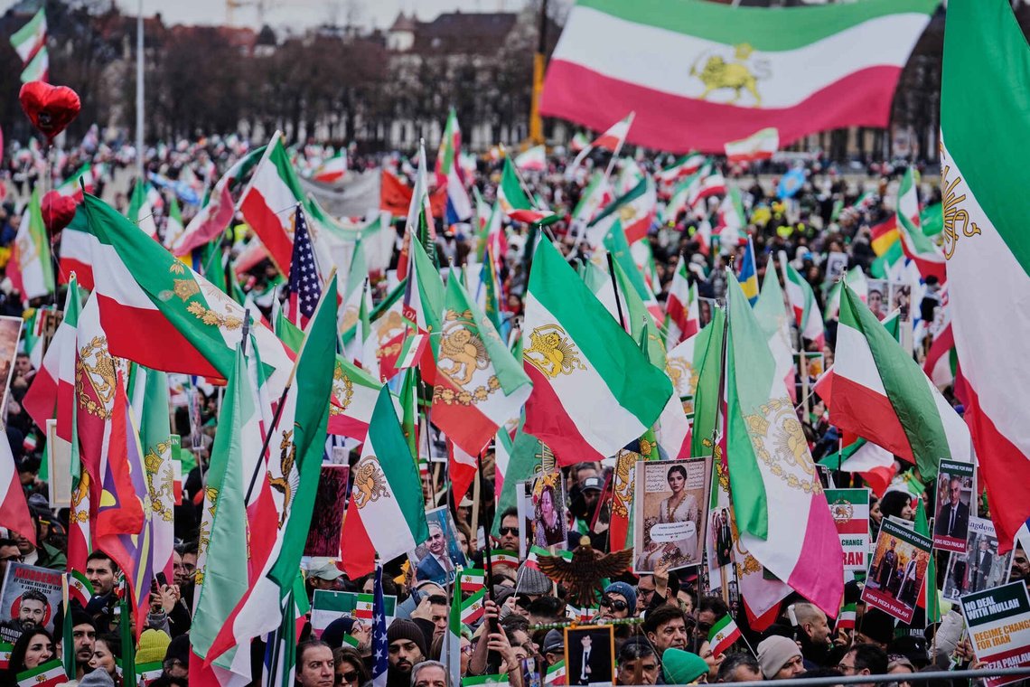 Supports of Iran's exiled Crown Prince Reza Pahlavi attend a demonstration during the Munich Security Conference in Munich, Germany, Saturday, Feb. 14, 2026. (AP Photo/Ebrahim Noroozi) Supports of Iran's exiled Crown Prince Reza Pahlavi attend a demonstration during the Munich Security Conference in Munich, Germany, Saturday, Feb. 14, 2026. (AP Photo/Ebrahim Noroozi)