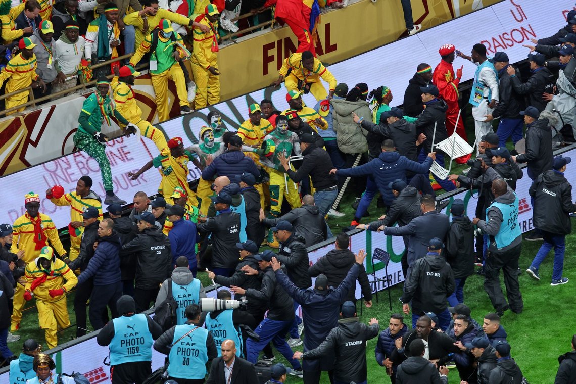 FILE - Senegal supporters clash with security services after a controversial penalty was awarded to Morocco late on during the Africa Cup of Nations final soccer match between Senegal and Morocco in Rabat, Morocco, Sunday, Jan. 18, 2026. (AP Photo/Youssef Loulidi, File) FILE - Senegal supporters clash with security services after a controversial penalty was awarded to Morocco late on during the Africa Cup of Nations final soccer match between Senegal and Morocco in Rabat, Morocco, Sunday, Jan. 18, 2026. (AP Photo/Youssef Loulidi, File)