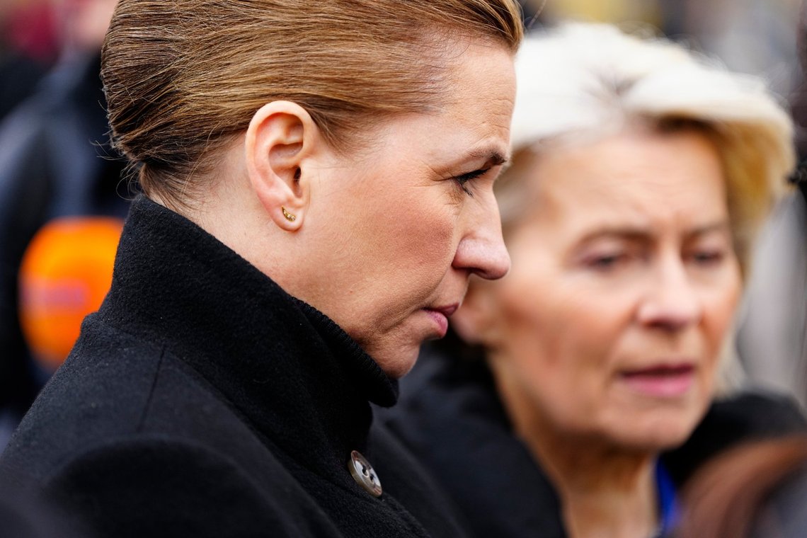 Denmark's Prime Minister Mette Frederiksen, left, and President of the European Commission Ursula von der Leyen participate in a memorial ceremony for fallen soldiers at Maidan Square in Kyiv, Ukraine, Tuesday, Feb. 24, 2026. (Mads Claus Rasmussen/Ritzau Scanpix via AP) Denmark's Prime Minister Mette Frederiksen, left, and President of the European Commission Ursula von der Leyen participate in a memorial ceremony for fallen soldiers at Maidan Square in Kyiv, Ukraine, Tuesday, Feb. 24, 2026. (Mads Claus Rasmussen/Ritzau Scanpix via AP)