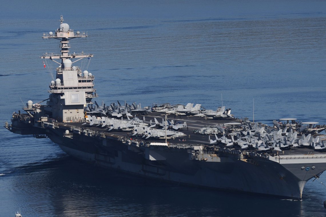 The USS Gerald R. Ford, the world's largest aircraft carrier, departs from Souda Naval Base near Chania on the island of Crete, Greece, Thursday, Feb. 26, 2026. (AP Photo/Giannis Angelakis) The USS Gerald R. Ford, the world's largest aircraft carrier, departs from Souda Naval Base near Chania on the island of Crete, Greece, Thursday, Feb. 26, 2026. (AP Photo/Giannis Angelakis)