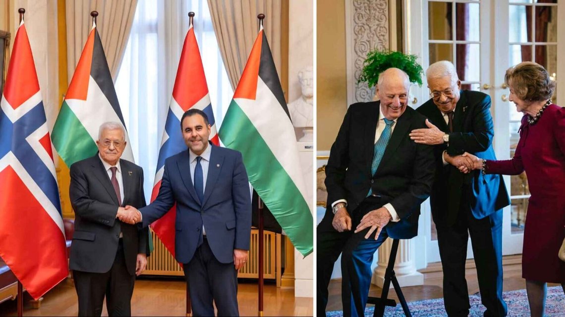 Den palæstinensiske præsident, Mahmoud Abbas, fik en overvældende modtagelse, da han besøgte den norske regering og kongehuset onsdag den 11. februar 2026. Foto: Stortinget og kongehuset på Facebook. Den palæstinensiske præsident, Mahmoud Abbas, fik en overvældende modtagelse, da han besøgte den norske regering og kongehuset onsdag den 11. februar 2026. Foto: Stortinget og kongehuset på Facebook.