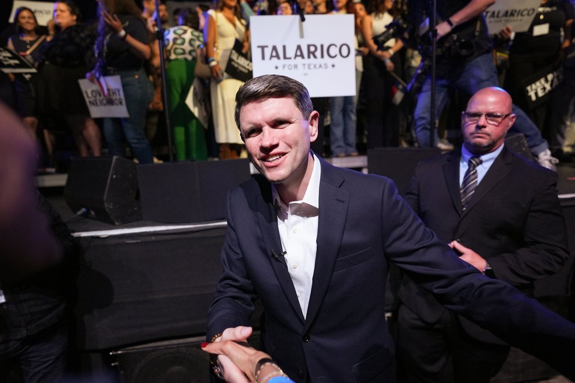 Texas state Rep. James Talarico, D-Austin, a Democratic candidate for the U.S. Senate, greets supporters at a primary election watch party Tuesday, March 3, 2026, in Austin, Texas. (AP Photo/Eric Gay) Texas state Rep. James Talarico, D-Austin, a Democratic candidate for the U.S. Senate, greets supporters at a primary election watch party Tuesday, March 3, 2026, in Austin, Texas. (AP Photo/Eric Gay)