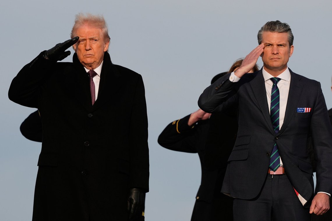 President Donald Trump and Defense Secretary Pete Hegseth salute as carry teams move the transfer cases with the remains of Iowa National Guard soldiers Sgt. William Nathaniel Howard, 29, of Marshalltown, Iowa, and Sgt. Edgar Brian Torres-Tovar, 25, of Des Moines, Iowa, and civilian interpreter Ayad Mansoor Sakat, who were killed in an attack in Syria, during a casualty return, Wednesday, Dec. 17, 2025 at Dover Air Force Base, Del. (AP Photo/Julia Demaree Nikhinson) President Donald Trump and Defense Secretary Pete Hegseth salute as carry teams move the transfer cases with the remains of Iowa National Guard soldiers Sgt. William Nathaniel Howard, 29, of Marshalltown, Iowa, and Sgt. Edgar Brian Torres-Tovar, 25, of Des Moines, Iowa, and civilian interpreter Ayad Mansoor Sakat, who were killed in an attack in Syria, during a casualty return, Wednesday, Dec. 17, 2025 at Dover Air Force Base, Del. (AP Photo/Julia Demaree Nikhinson)