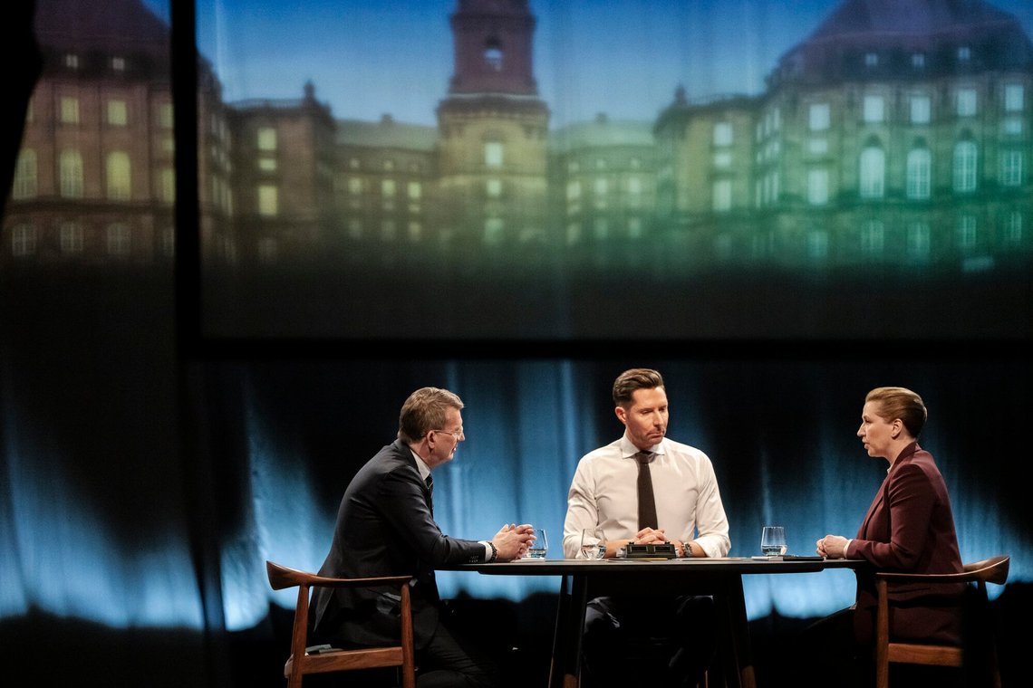 The leader of the Social Democrats, Mette Frederiksen, and the leader of the Liberal Party, Troels Lund Poulsen, in the DR debate Face to Face - Who should lead Denmark? Hosted by Kåre Quist in DR Byen in Ørestad on Sunday, March 15, 2026. (Photo: Mads Claus Rasmussen/Ritzau Scanpix) The leader of the Social Democrats, Mette Frederiksen, and the leader of the Liberal Party, Troels Lund Poulsen, in the DR debate Face to Face - Who should lead Denmark? Hosted by Kåre Quist in DR Byen in Ørestad on Sunday, March 15, 2026. (Photo: Mads Claus Rasmussen/Ritzau Scanpix)
