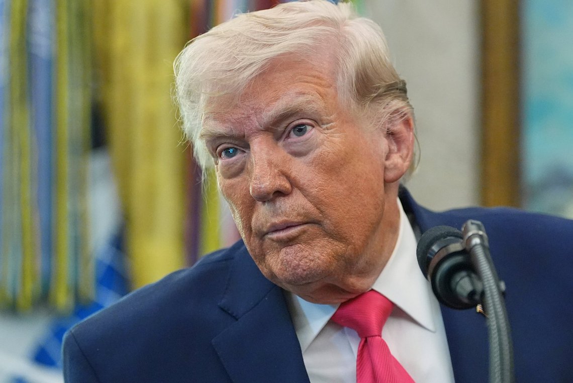 President Donald Trump listens to a reporter during the swearing in for Homeland Security Secretary Markwayne Mullin in the Oval Office of the White House, Tuesday, March 24, 2026, in Washington. (AP Photo/Alex Brandon) President Donald Trump listens to a reporter during the swearing in for Homeland Security Secretary Markwayne Mullin in the Oval Office of the White House, Tuesday, March 24, 2026, in Washington. (AP Photo/Alex Brandon)