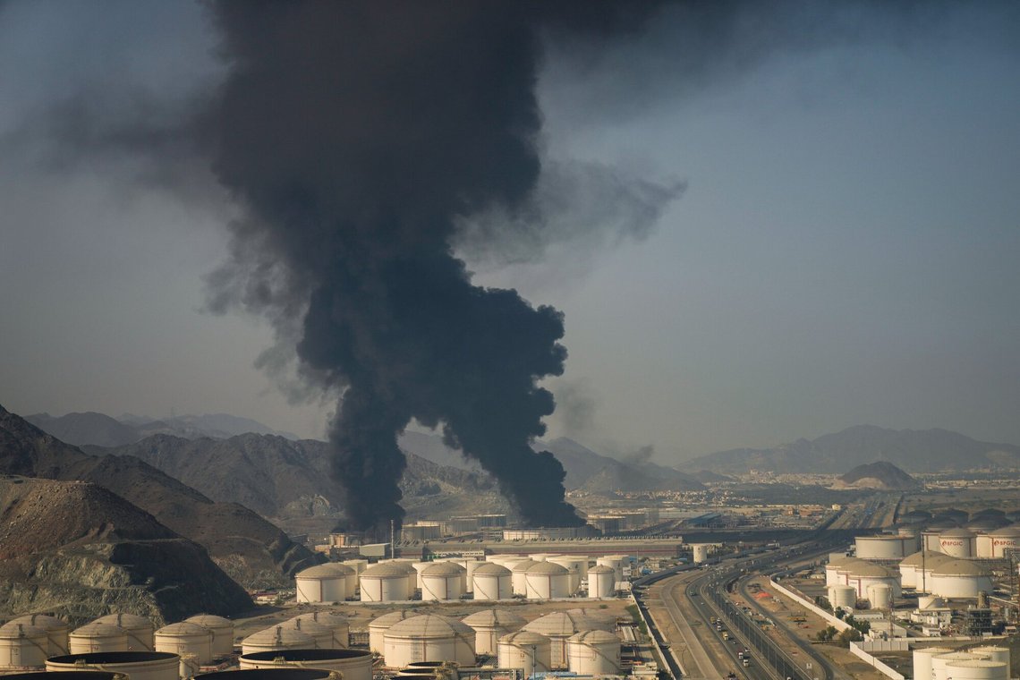 Fire and plumes of smoke rise from an oil facility in Fujairah, United Arab Emirates, Saturday, March 14, 2026. (AP Photo/Altaf Qadri) Fire and plumes of smoke rise from an oil facility in Fujairah, United Arab Emirates, Saturday, March 14, 2026. (AP Photo/Altaf Qadri)