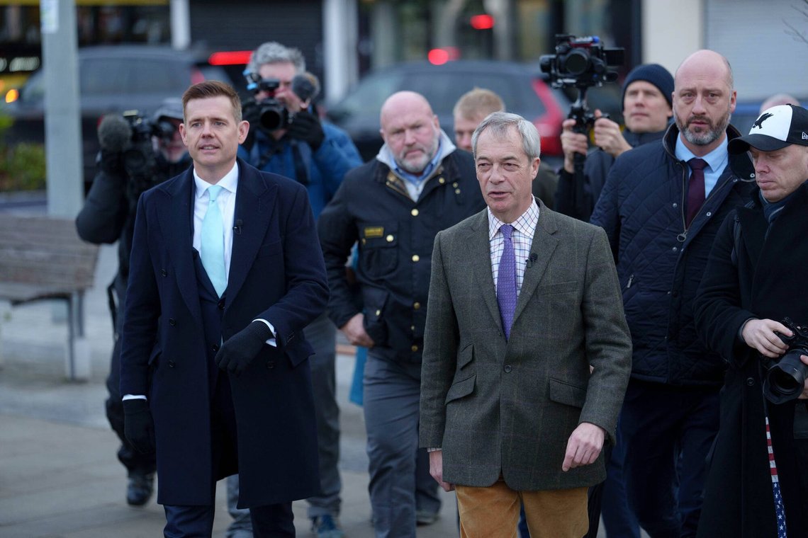 Reform leader Nigel Farage, centre right, walks with prospective candidate Matt Goodwin, left, during a campaign visit to Gorton and Denton in Manchester, England, Friday, Jan. 30, 2026. (AP Photo/Jon Super) Reform leader Nigel Farage, centre right, walks with prospective candidate Matt Goodwin, left, during a campaign visit to Gorton and Denton in Manchester, England, Friday, Jan. 30, 2026. (AP Photo/Jon Super)